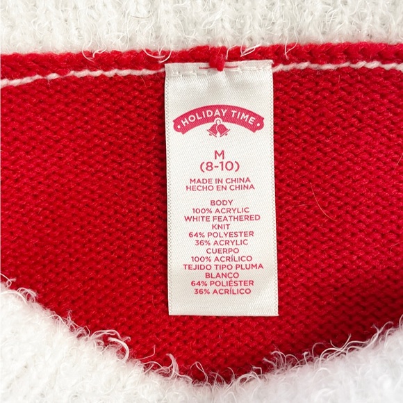 Holiday Time Off Shoulder Santa Sweater Dress M Red White Sequin Belt Christmas - Picture 9 of 9